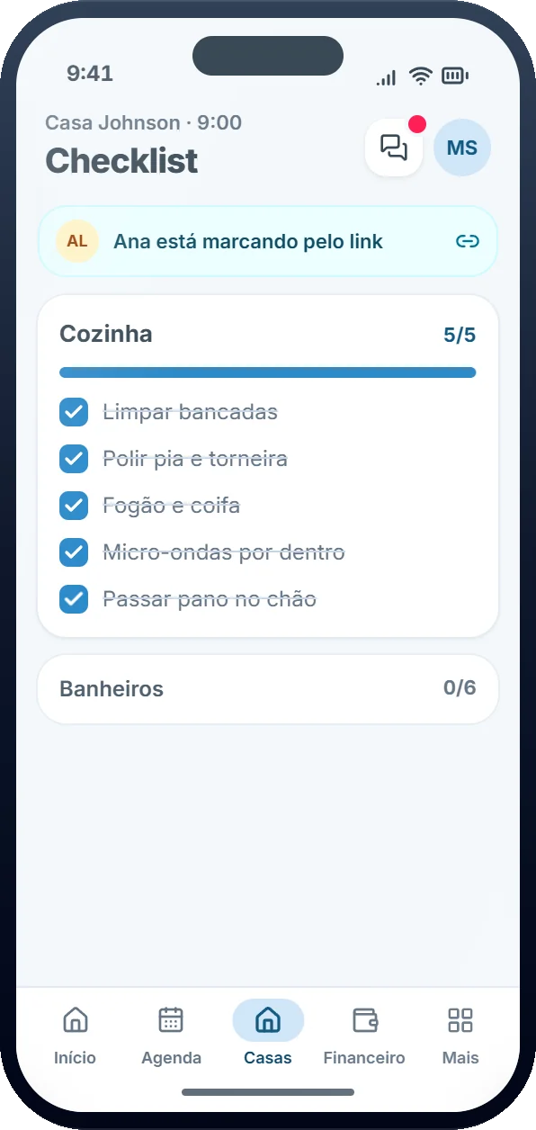 Checklist por cômodo no Klinvi